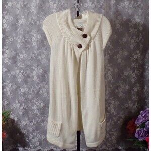 Vintage Y2K Sweater Tunic 2000s Roxy Knit Long Sleeveless Cardigan Size Small